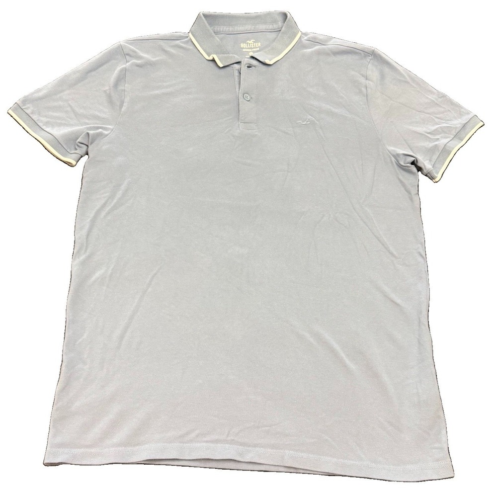 Hollister Advanced Stretch Mens Large Blue Short Sleeve Seagull Logo Polo Shirt